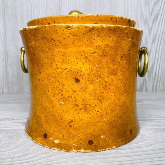 Vintage rare Cork and brass ice bucket bar wear 1940s retro glam with brass pear - Picture 8 of 16